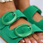 Women > shoes slippers mj- eron hakiki deri yeşil çift tokalı kadın terlik