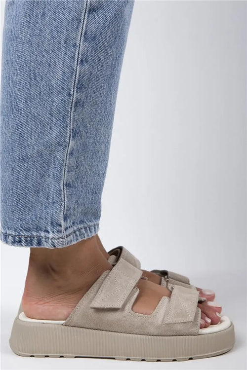 MJ- Farah Women Original Leather dual Beige - Suede Slipper