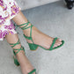 St- feling kadın topuklu küt burun biekten bağlı sandalet yeşil / women > shoes