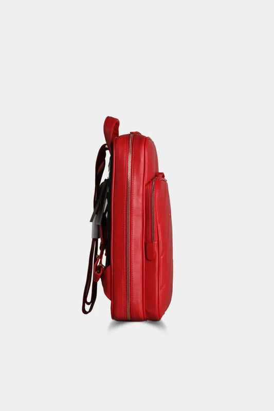 Gd - kırmızı yatay dikişli deri sırt çantası