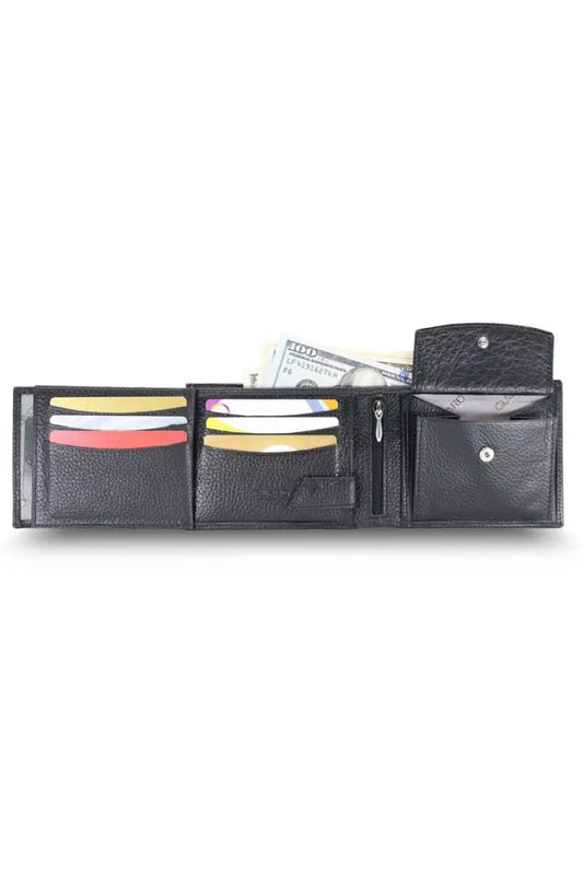 Gd - siyah bozuk para bölmeli deri erkek cüzdanı