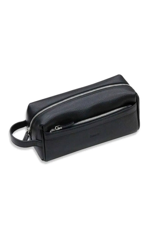 Gd - siyah çift bölmeli hakiki deri unisex el çantası