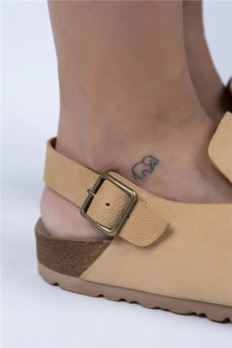 Mj- holly kadın hakiki deri kemerli tokalı hardal - oksit sandalet / women >