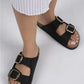 Women > shoes slippers mj- irene 2 kadın eskitme hakiki deri çift tokalı siyah -
