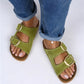 Mj- irene hakiki deri çift tokalı fıstık yeşil terlik / women > shoes > slippers