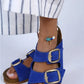 Mj- irene hakiki deri çift tokalı mavi terlik / women > shoes > slippers