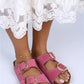 Women > shoes slippers mj- irene hakiki deri çift tokalı pembe terlik