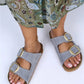Women > shoes slippers mj- irene hakiki deri çift tokalı gri terlik