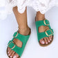 Women > shoes slippers mj- irene hakiki deri çift tokalı yeşil terlik