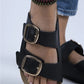 Mj- irene kadın hakiki deri çift tokalı siyah deri - gold terlik / women > shoes