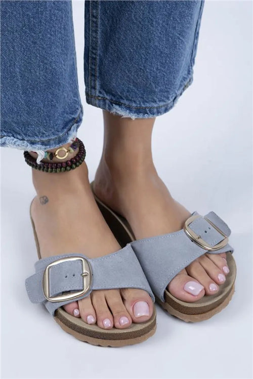 Mj- jade Women Original Leather SINGLE GRAY GRAY Suede - Gold Slippers