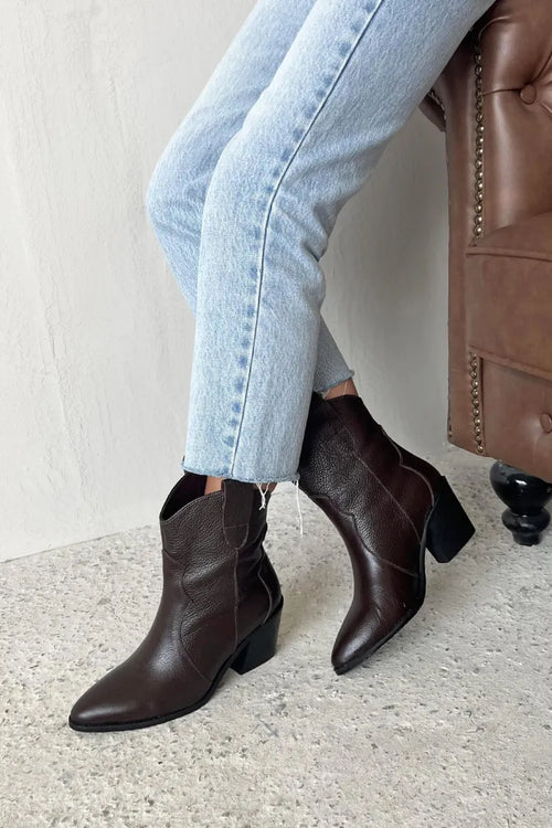 ST-Jenson Women Original Leather Heeled leather Boots Coffee