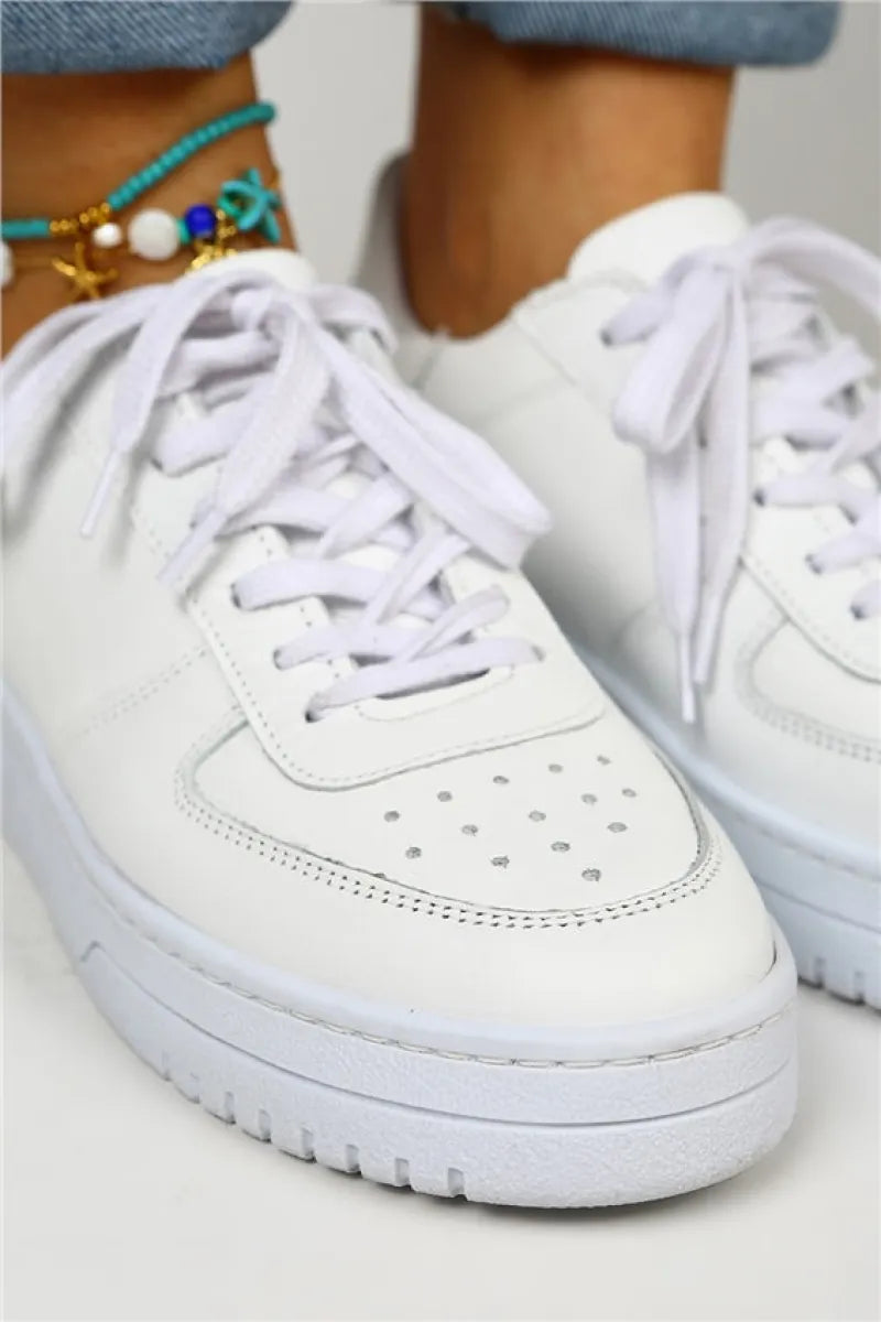 Mj- jero kadın hakiki deri bağcıklı beyaz sneakers / women > shoes > sport shoes