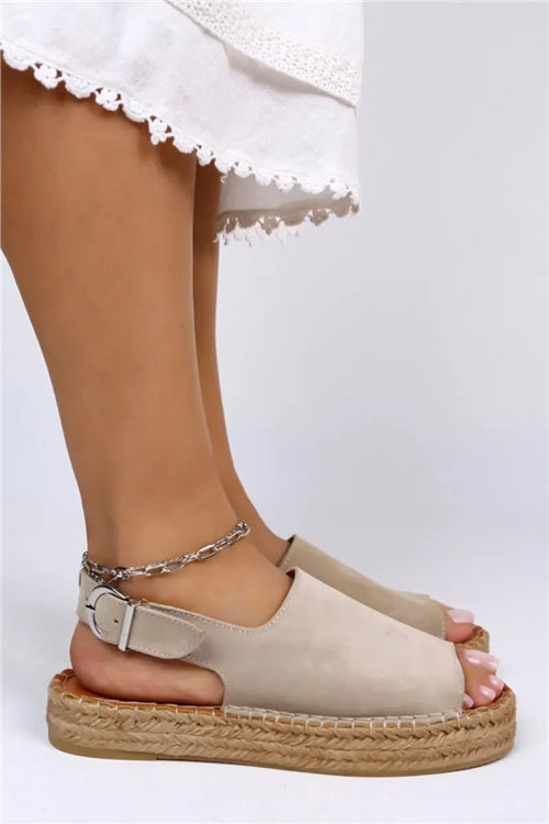 Mj- Juana Beige Sandalen aus echtem Leder mit offener Vorderseite