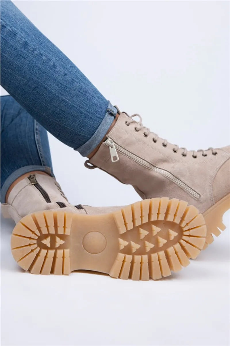 Mj mia kadın hakiki deri bağcıklı çift fermuarlı bej süet bot / women > shoes >