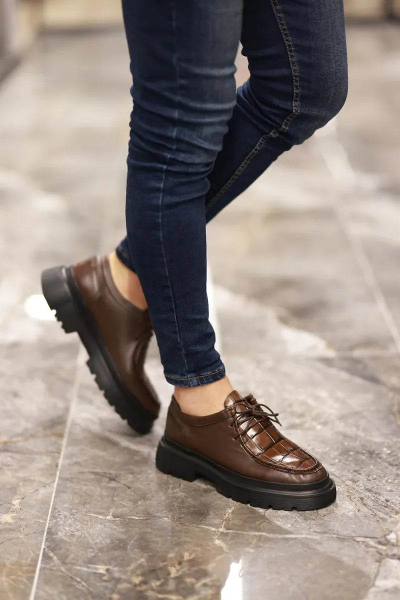 So- kahverengi croco yüksek siyah taban erkek sneakers
