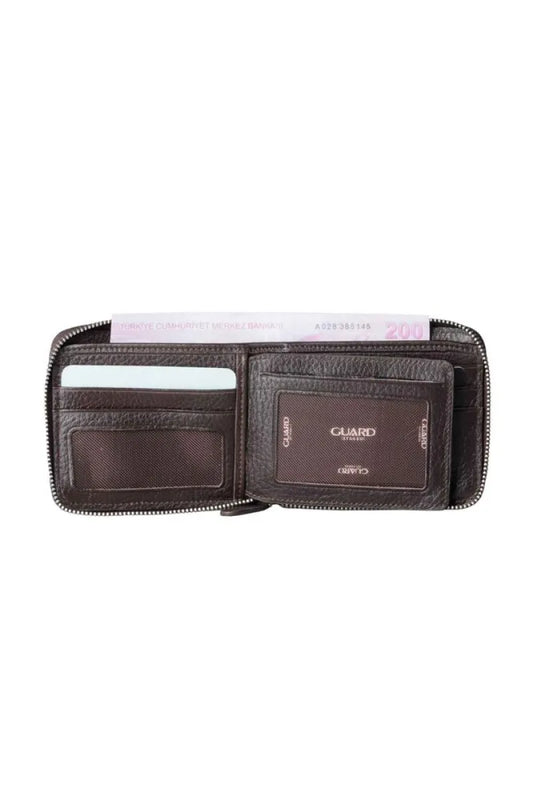 Gd- kahverengi fermuarlı yatay mini hakiki deri cüzdan / accessories > wallet