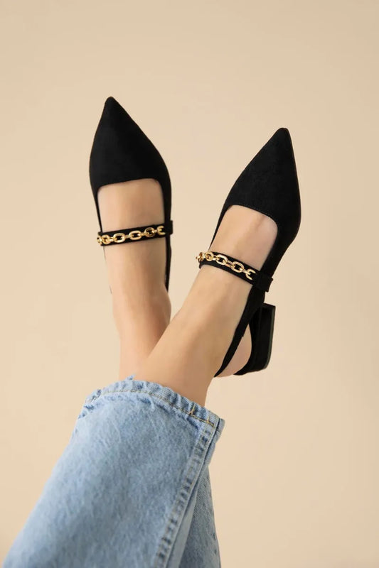 St karissa kadın zincir detay topuklu süet ayakkabı siyah / women > shoes >