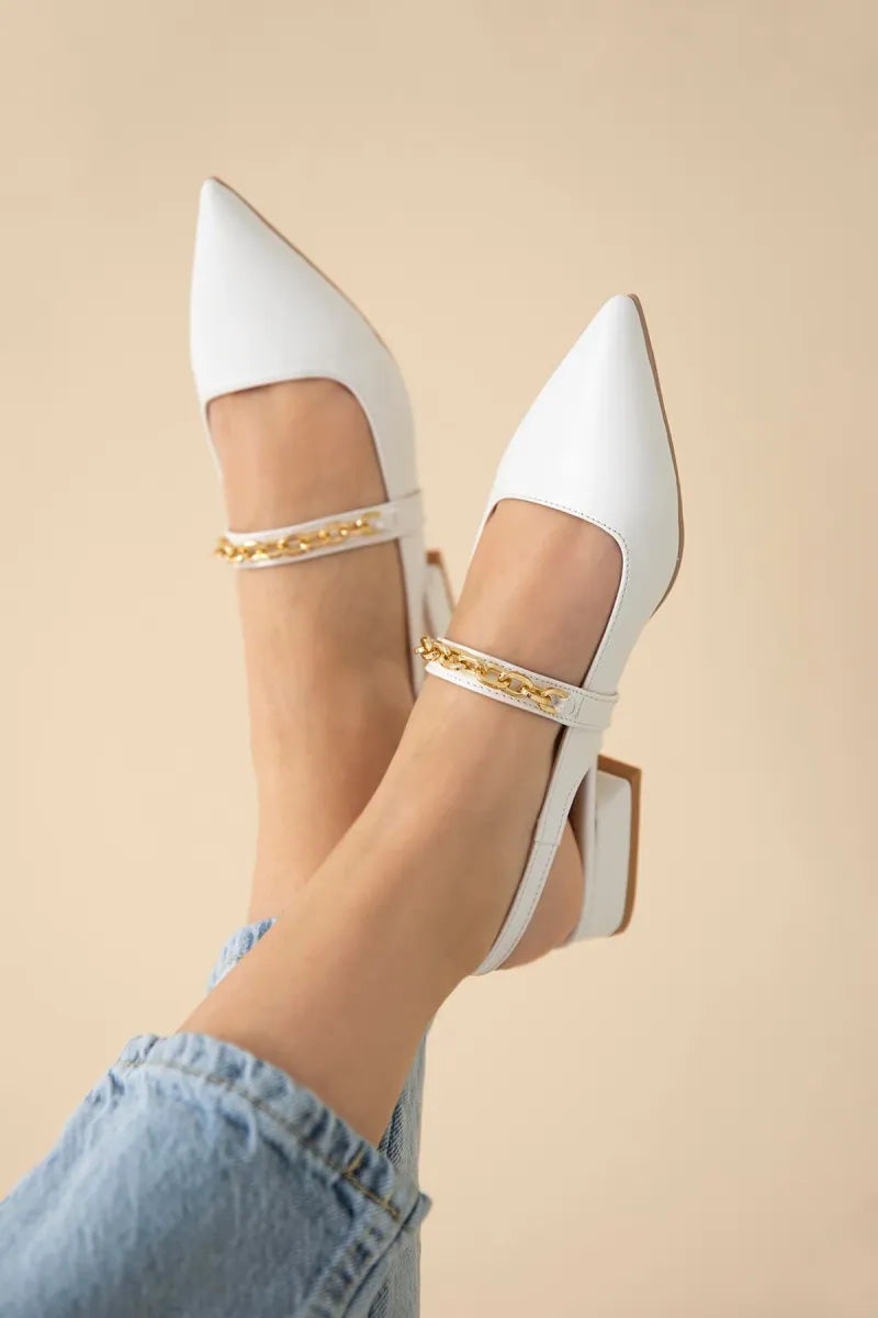 St karissa kadın zincir detay topuklu deri ayakkabı beyaz / women > shoes >
