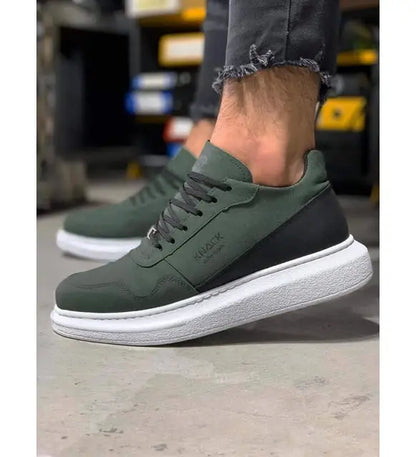 Green athletic sneaker with black accents and white sole.