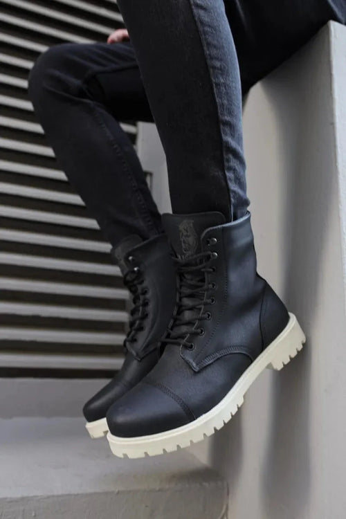 Kn- Yüksek Taban Ayakkabı B-022 Siyah (beyaz Taban)
