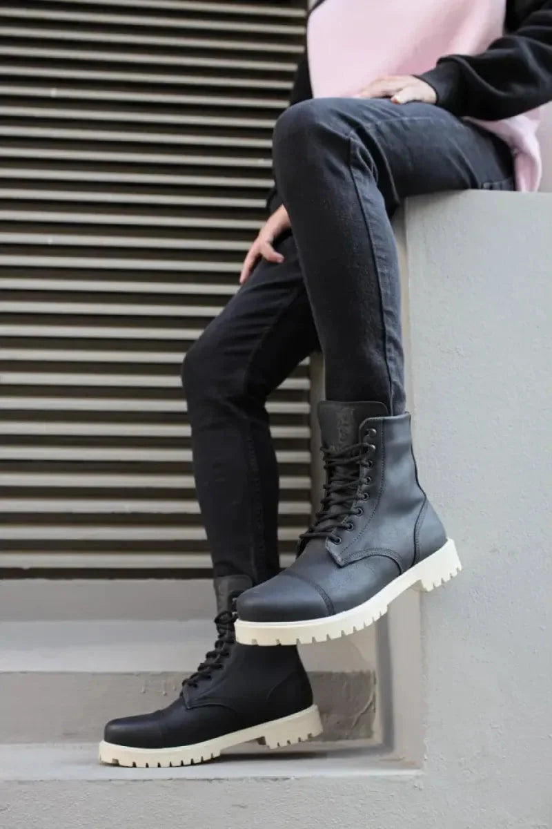 Man > shoes boots kn- yüksek taban ayakkabı b-022 siyah (beyaz taban)