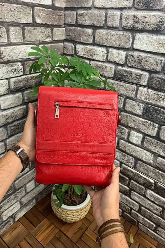 Man > bag postman gd- kırmızı deri postacı çantası