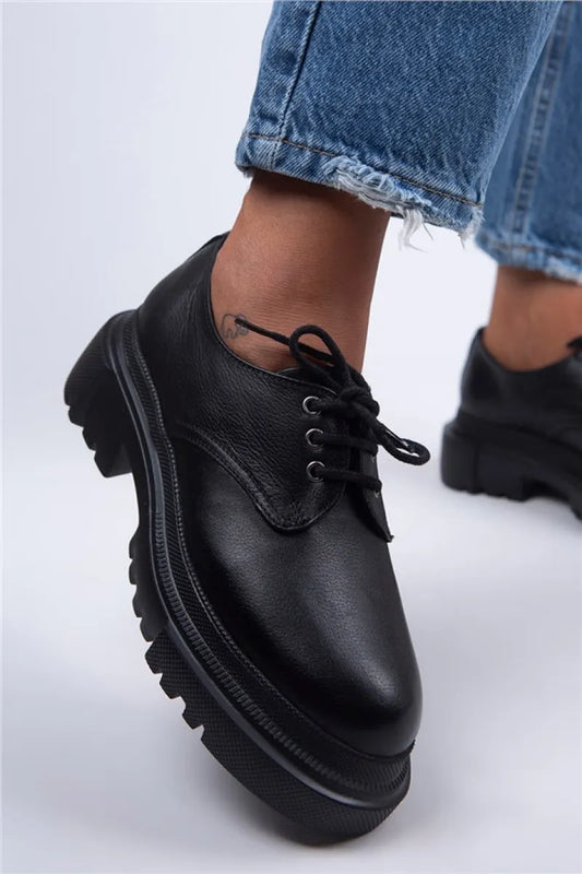 Women > shoes loafer mj- lola kadın hakiki deri bağcıklı siyah ayakkabı