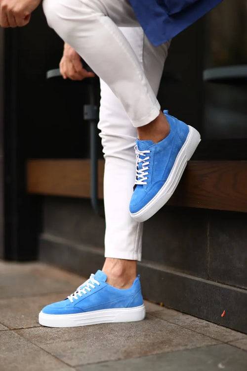 Chaussures masculines bleues, en daim, en daim, baskets pour hommes