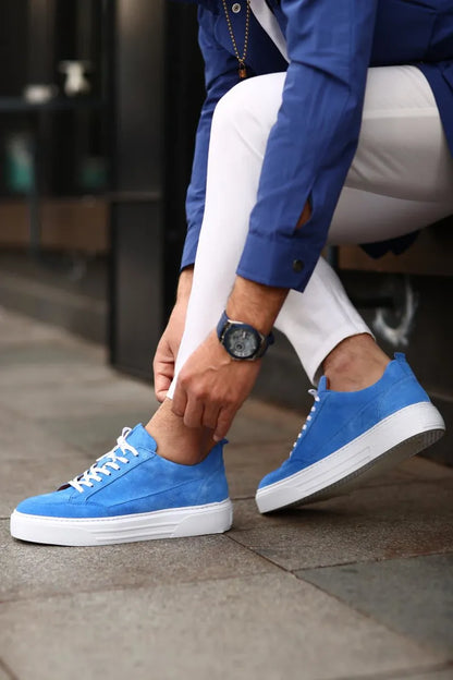 So- mavi süet bağcıklı sneakers erkek ayakkabı