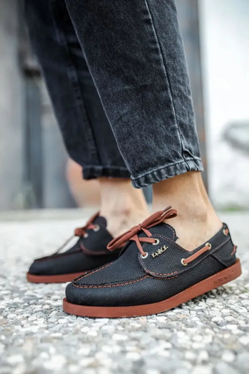 KN- seasonal linen shoes 008 black (Tan Base)