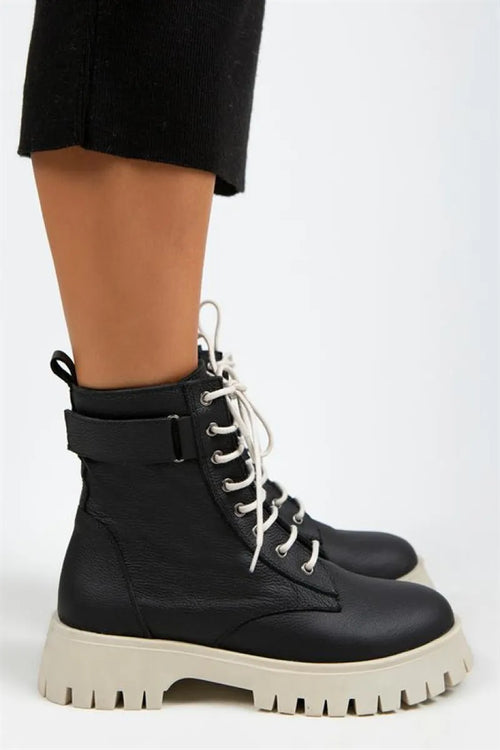 MJ- Adel Women Original Leather Black with Laccik internal zipper-Beige Boots