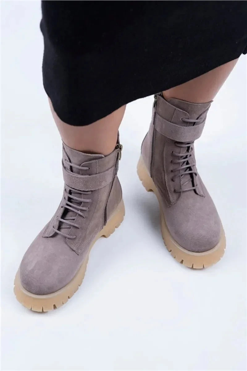 Women > shoes boots mj- anan kadın hakiki deri bağcıklı fermuarlı tokalı vizon