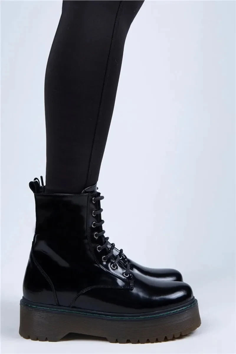 Women > shoes boots mj- bloom kadın hakiki deri bağcıklı fermuarlı siyah bot