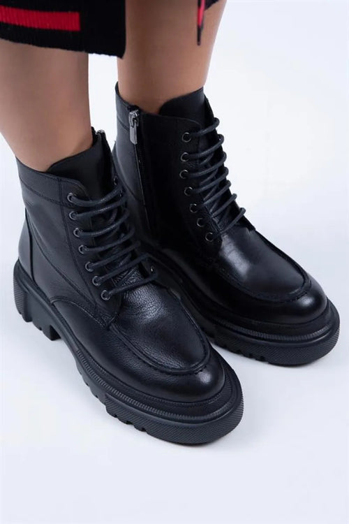 MJ- Brook Women Original Leather Black zipper black Boots