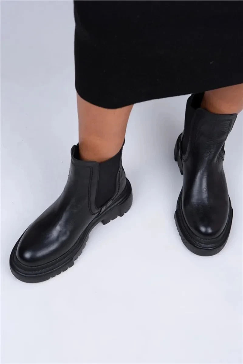 Women > shoes boots mj- emma kadın hakiki deri çift taraf lastikli siyah bot