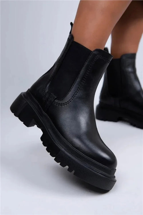 MJ- Emma Ženske Originalna Koža Dvostruka bočna guma crni bot