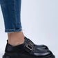Mj - gloria kadın hakiki deri loafer kemerli tokalı siyah ayakkabı