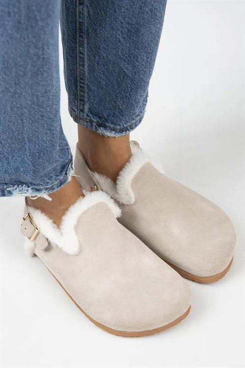 MJ- Holly furry Women Original Leather Furry Original Leather Open with arched buckle Beige Sandals