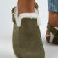 Mj- holly kürklü kadın hakiki deri kemerli tokalı haki süet sandalet