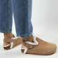 Mj- holly kürklü kadın hakiki deri kemerli tokalı kum sandalet