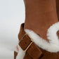 Mj- holly kürklü kadın hakiki deri kemerli tokalı taba süet sandalet