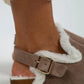Mj- holly kürklü kadın hakiki deri kemerli tokalı vizon süet sandalet