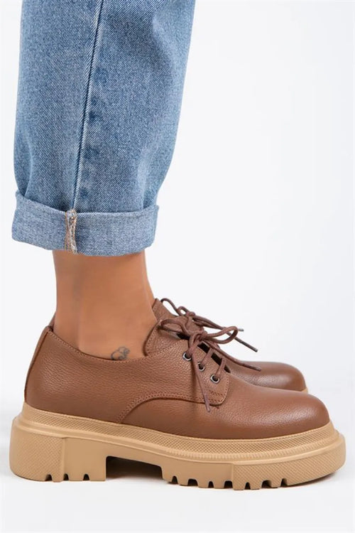 Mjlola Women Original Leather Laced Tan Shoe