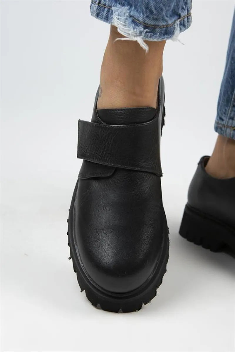 Mj- mimi kadın deri çırtlı hakiki siyah ayakkabı