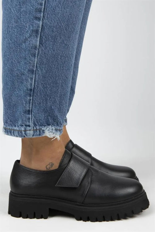 MJṀMI Coupteur en cuir pour femmes chaussures noires en cuir noir