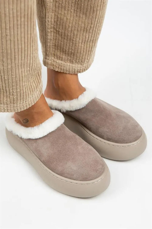 Mj-Miranda Frau echte Lederflat-Fell-Fell-Pelz-Slipper