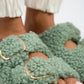 Mj- selina kürklü kadın tekstil çift tokalı mint yeşil terlik