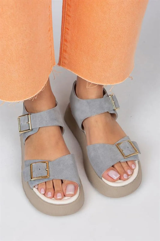 Mj - vena kadın hakiki deri tokalı gri sandalet