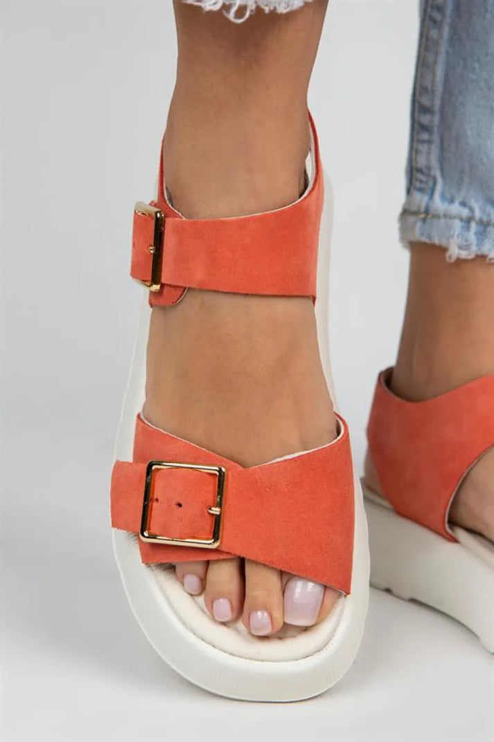 Mj- Vena Women'S Genuine Leather Buckle Coral Sandals